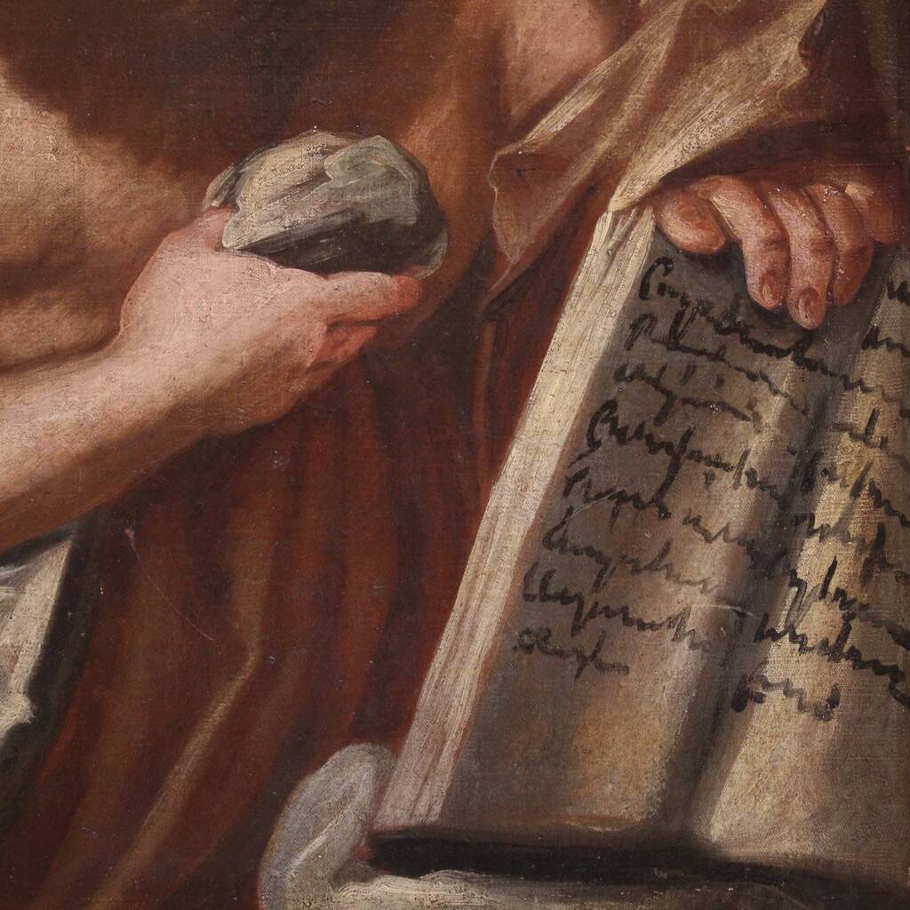 Antique religious painting from the 17th century, Penitent Saint Jerome