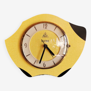 Horloge formica vintage pendule murale silencieuse années 60 "DAM electric jaune noir"