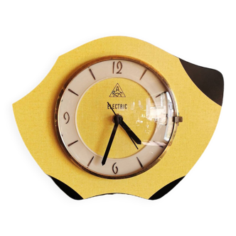 Vintage formica clock silent wall clock 60s "DAM electric yellow black"