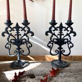 Black cast iron candlesticks, early 20th century, Neo-Rococo