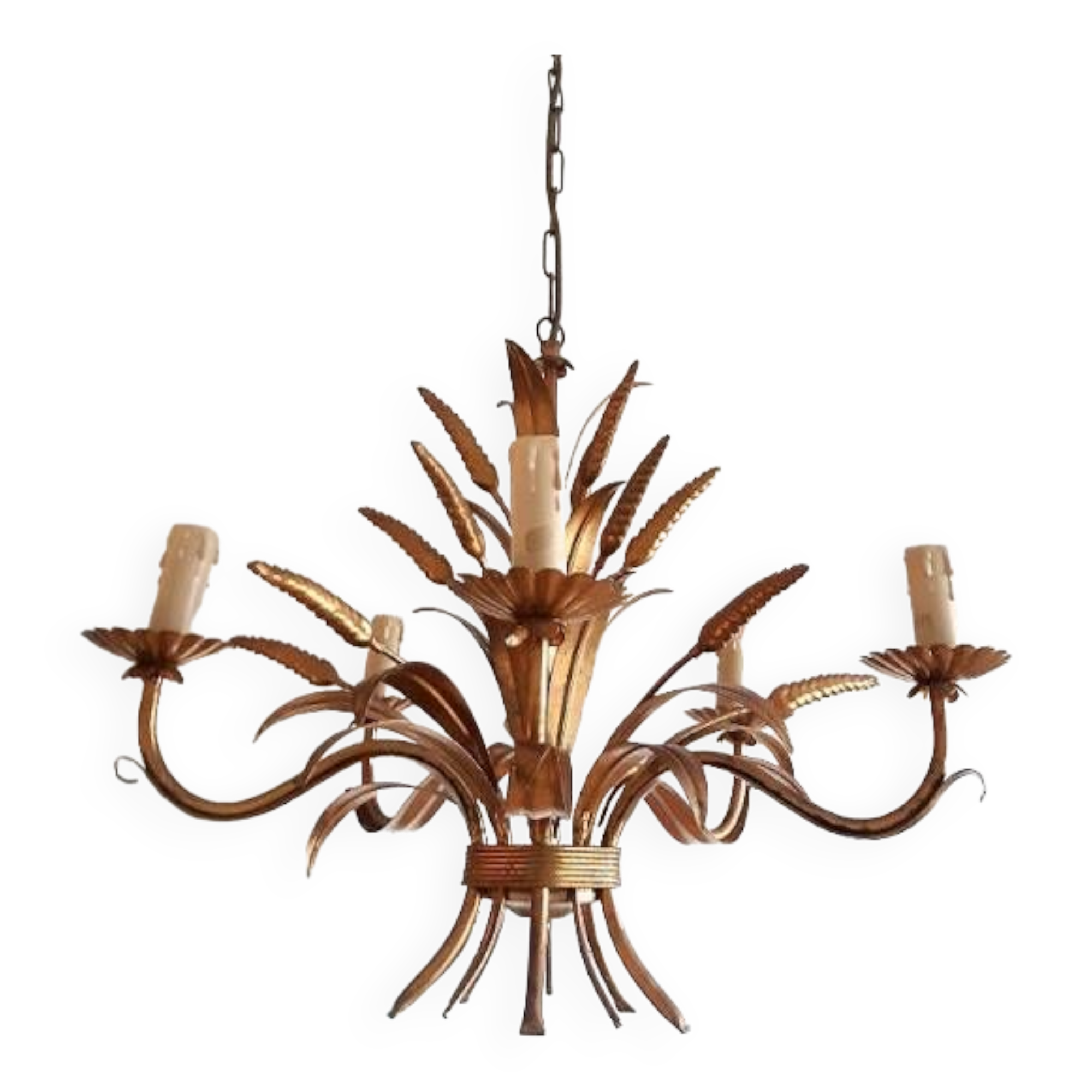 Hollywood Regency style ear of wheat chandelier, circa 1960