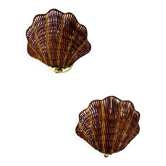 Pair of shell-shaped wicker wall sconces – rattan & brass, circa Italy 1970