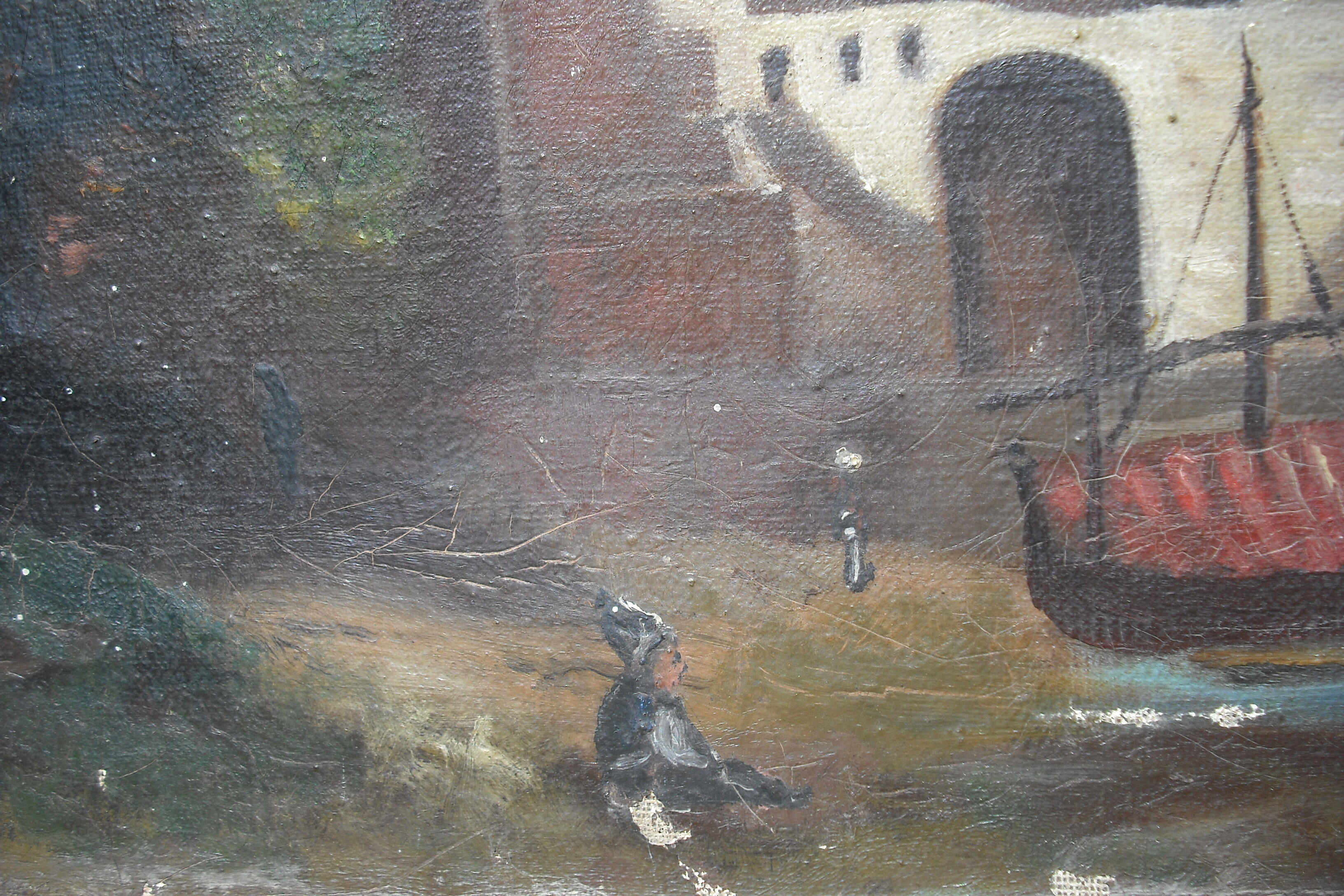 Huile sur toile scène lacustre signée - 47 x 34