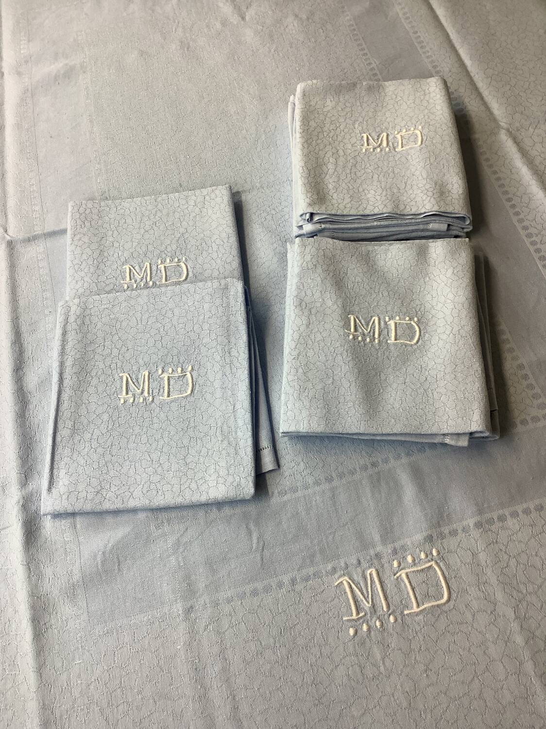 Vintage nappe & serviettes damassés monogramme