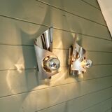 Pair of brushed aluminum wall lights, 1970s