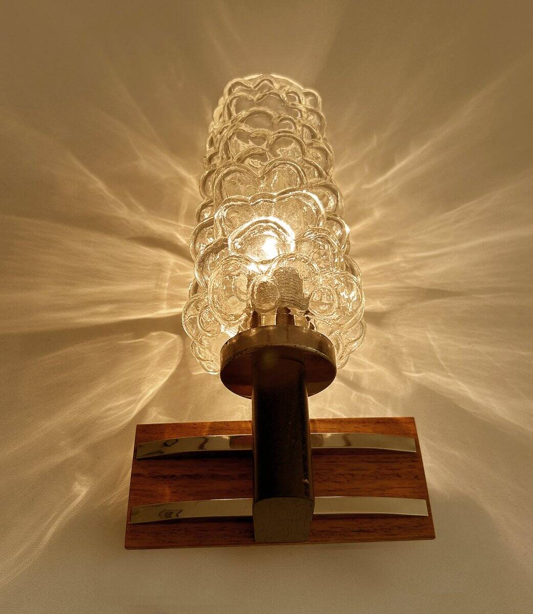 Pair Vintage Danish Bubble Blass Wood sconces