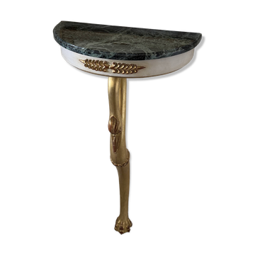 Console murale demi-lune style Louis XV avec plateau en marbre vert