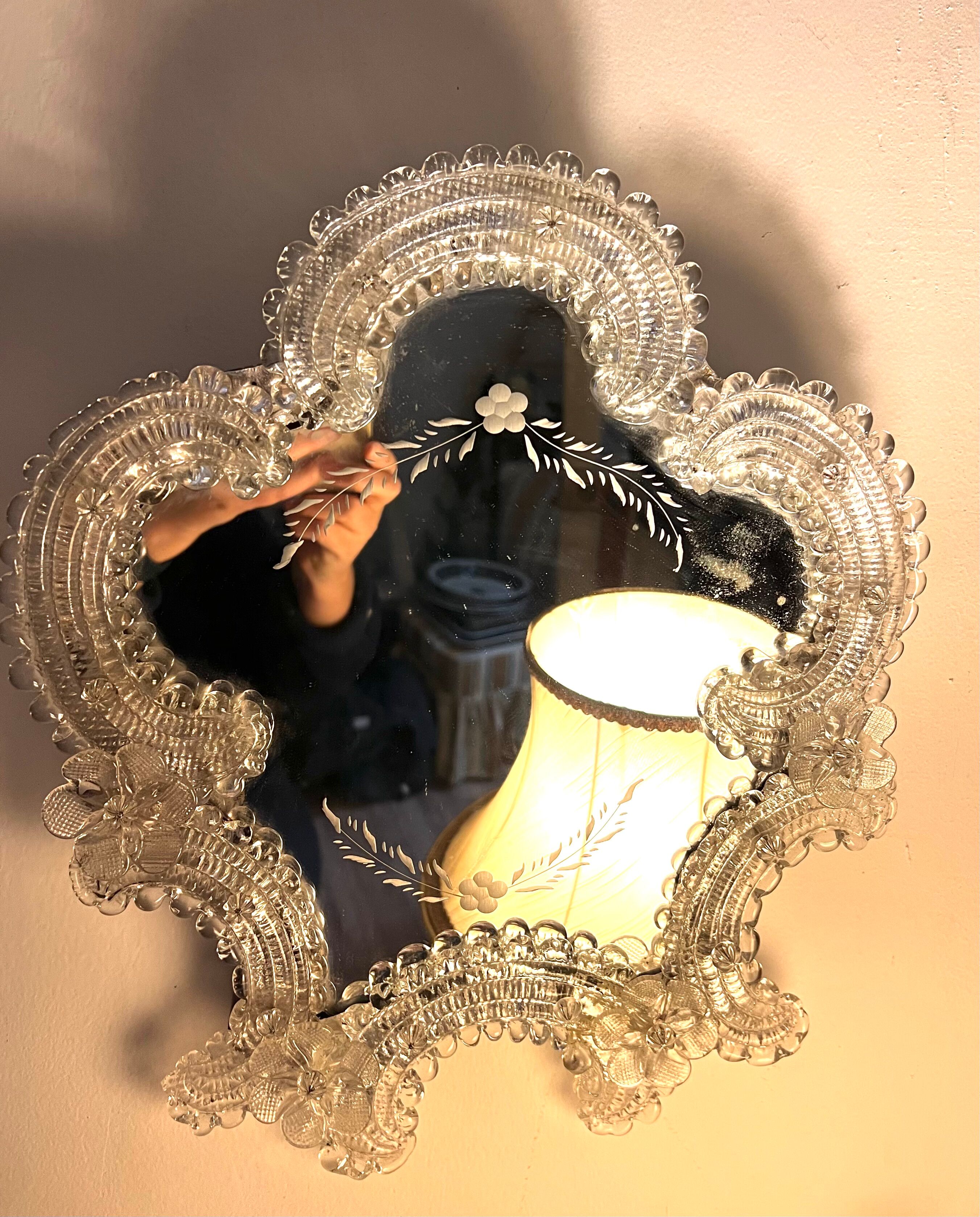 Venetian murano mirror with crystal flower