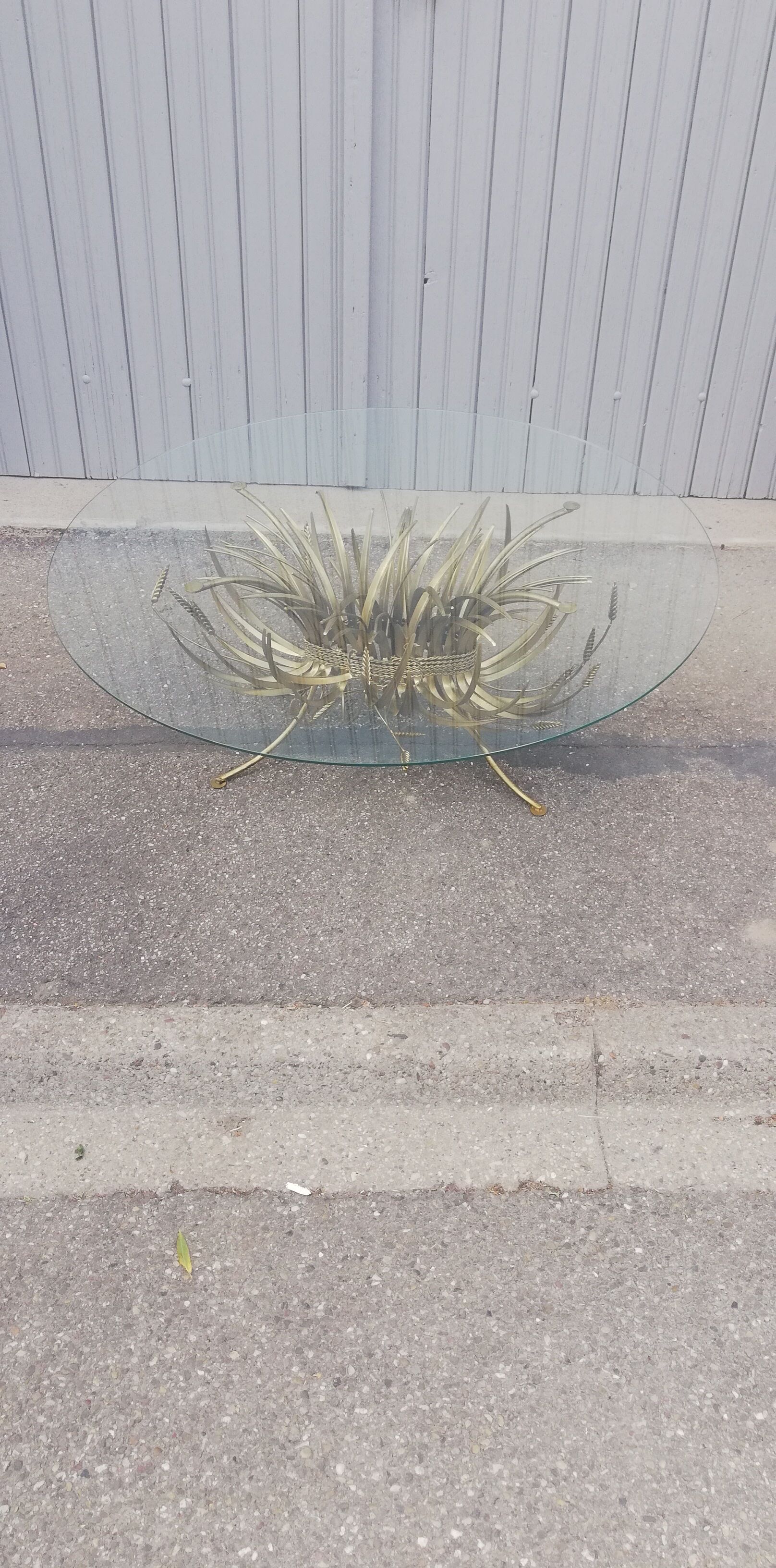Vintage gold metal coffee table and glass top