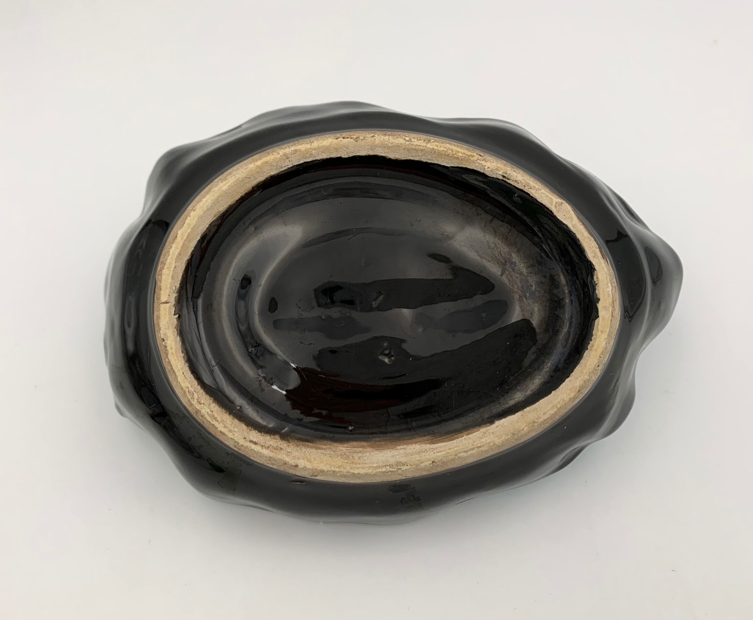 Vintage blue and black enameled ceramic trinket dish - 1960s-1970s