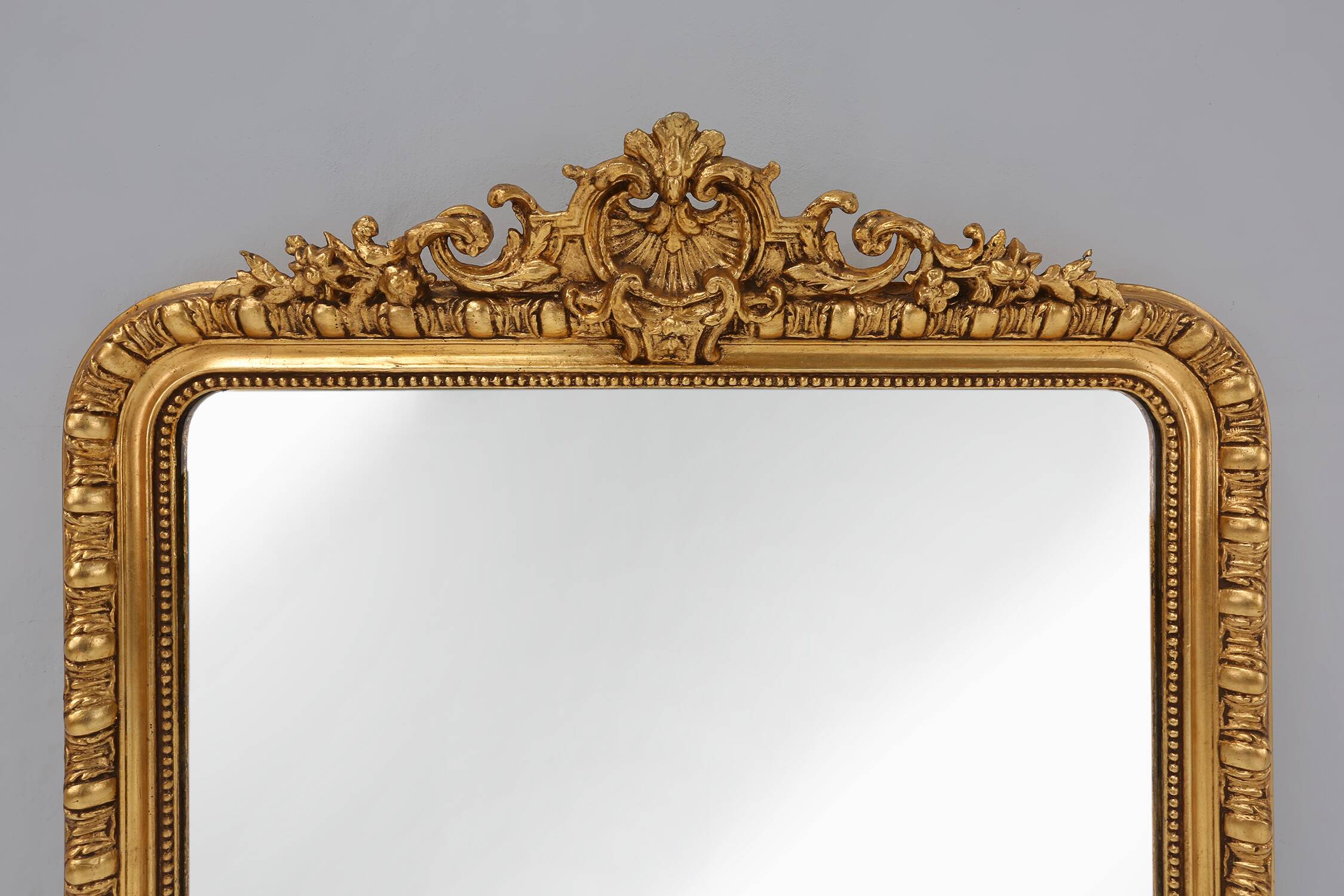 Large French antique gilt wooden chimney mirror, ca 1890
