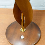Teak brass and rattan table lamp