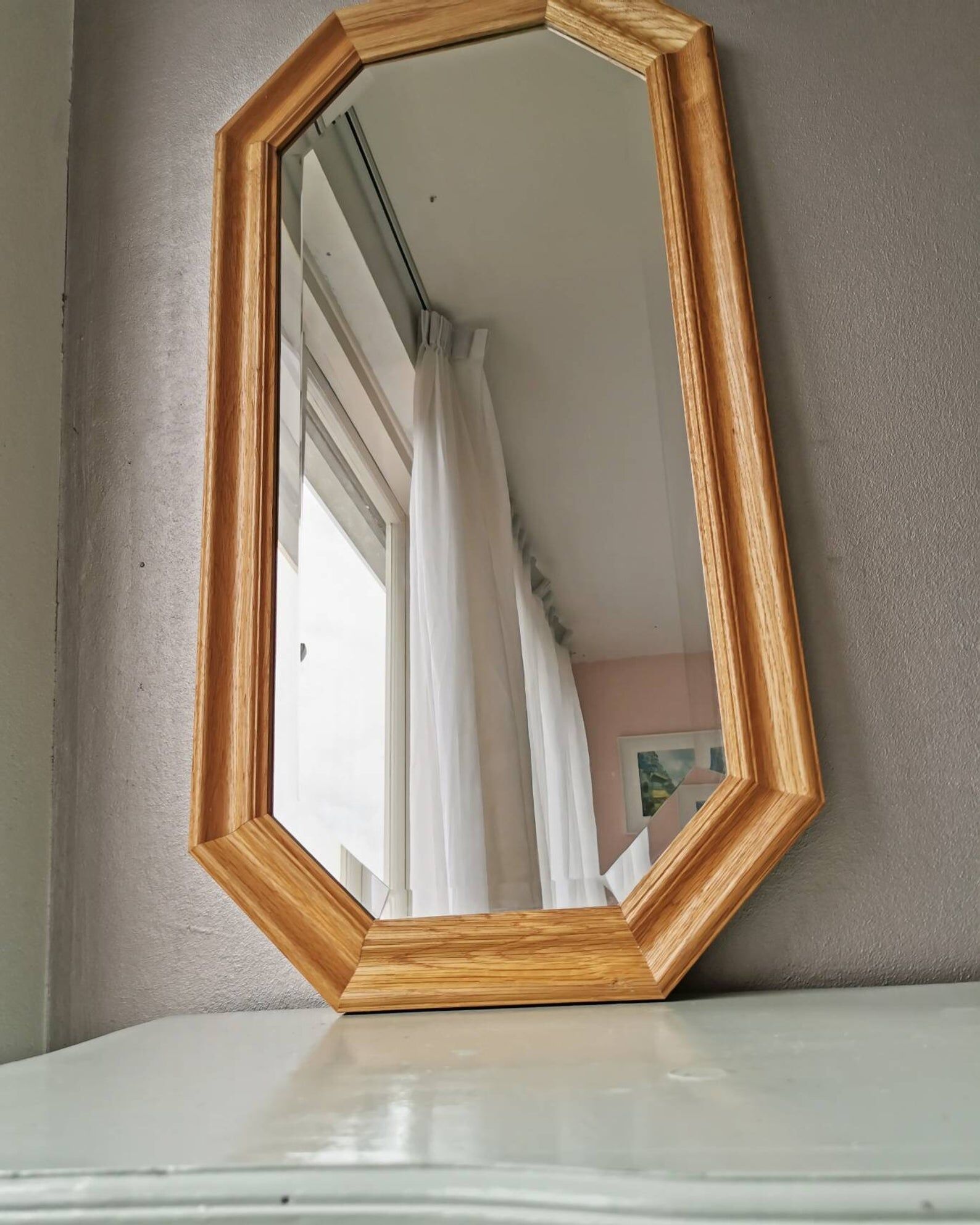 Light oak wooden mirror from the 1980s