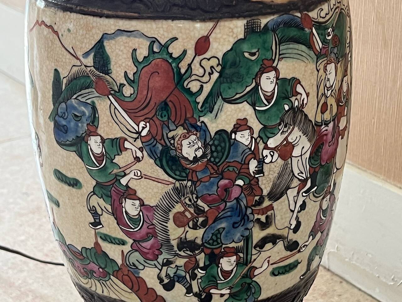Grande Lampe Vase Chinois "Nankin" – Grès Craquelé