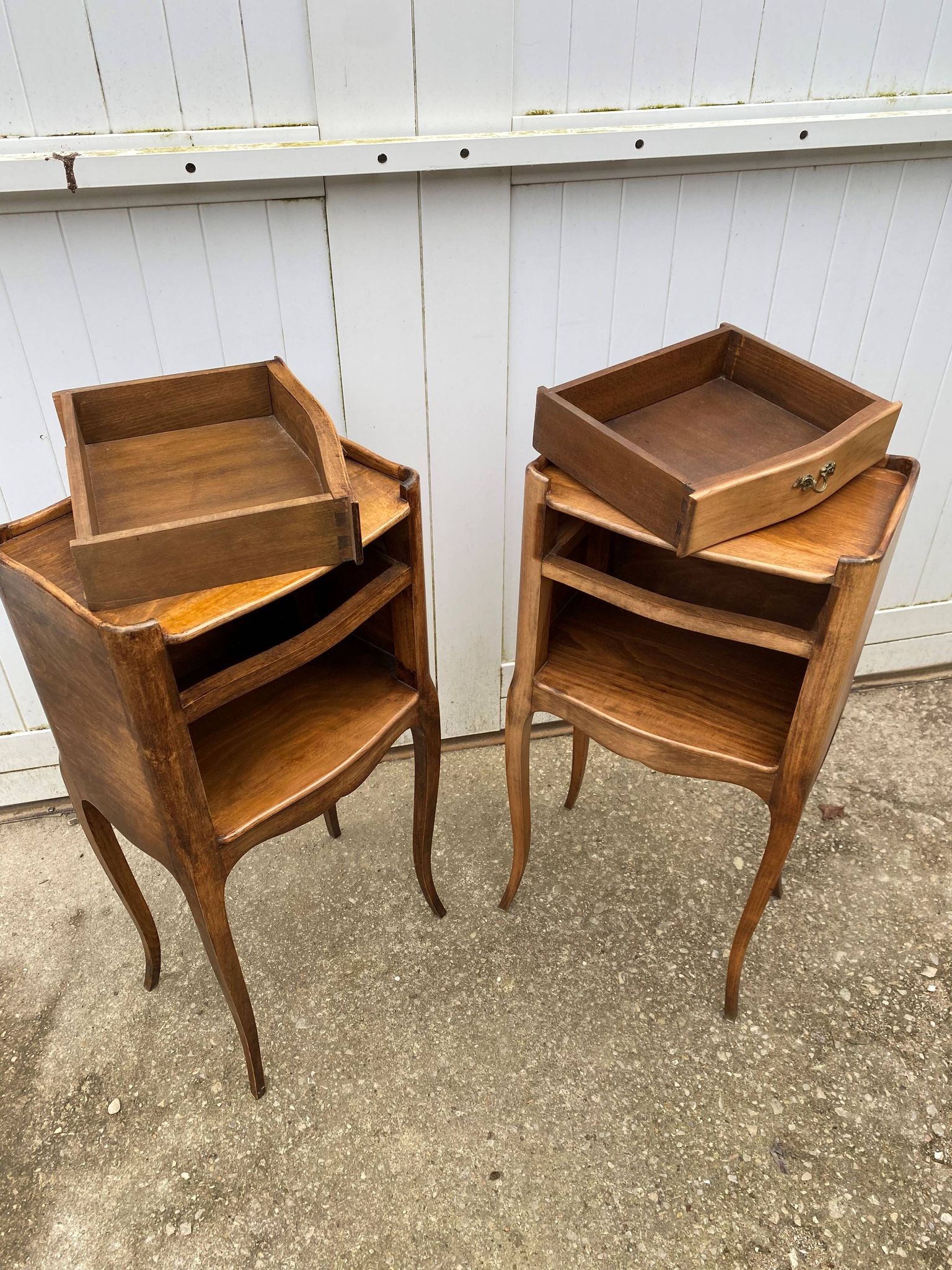 Pair of bedside tables with 1 drawer and a niche, Louis XV style