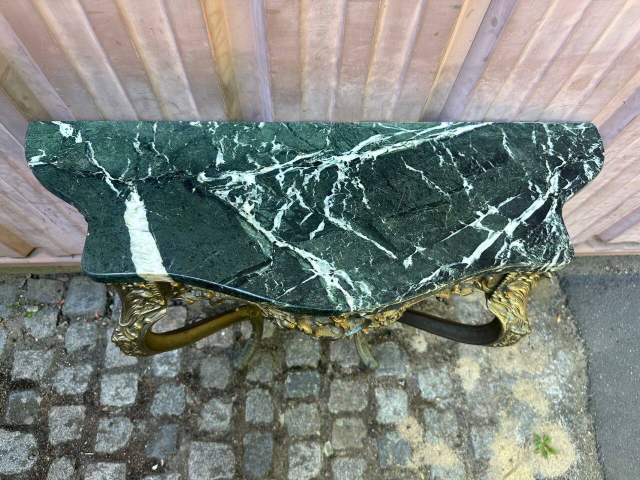 Console d'applique murale de style Louis XV bronze doré et marbre vert XIXè