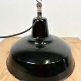 Industrial Black Enamel Factory Lamp with Cast Iron Top, 1950s