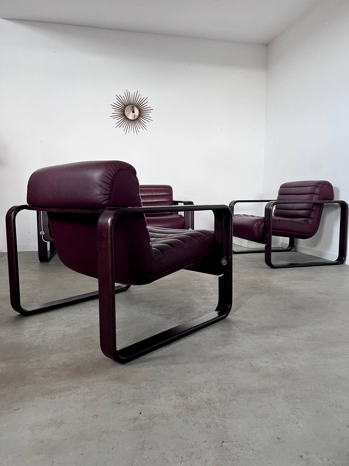Sofa set and 2 vintage leather armchairs designed by Albert Stoll Giroflex 1970s