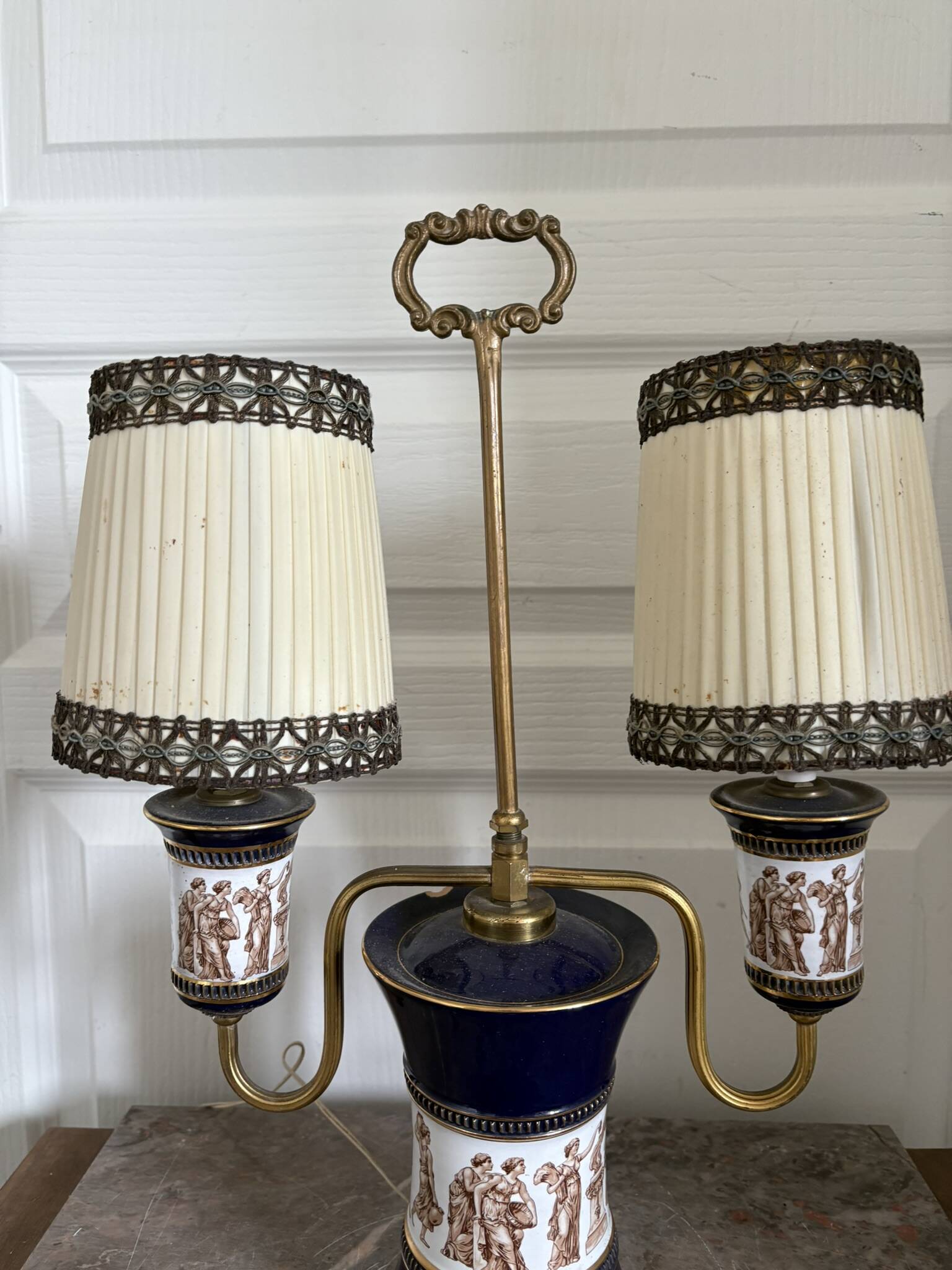 Antique Florentine Table Lamp Italian Blue Porcelain Ceramic