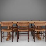 Rustic mid-century French dining table in oak from the 1950s