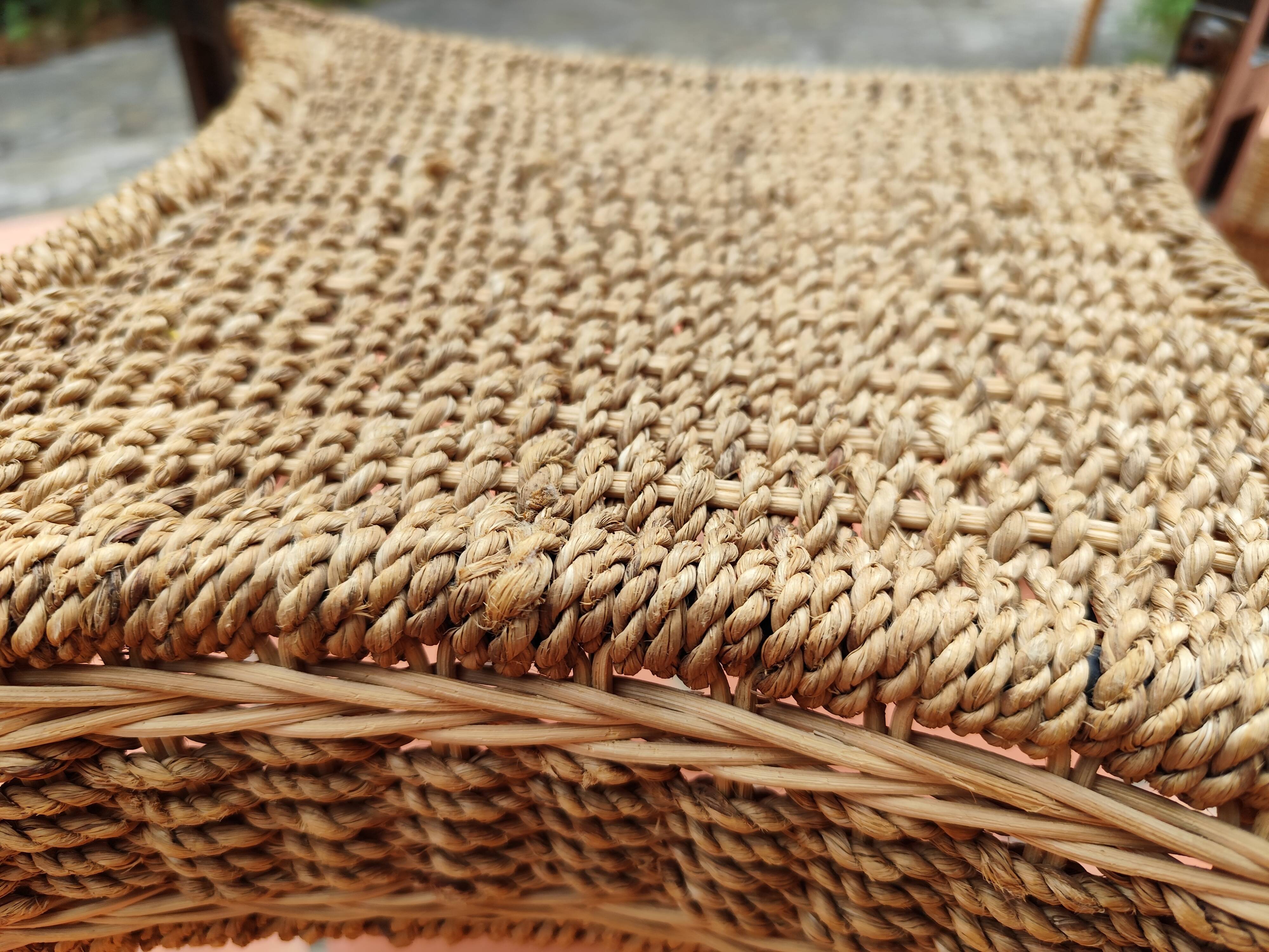 Vintage 1970s rope & rattan coffee table and 4 stools