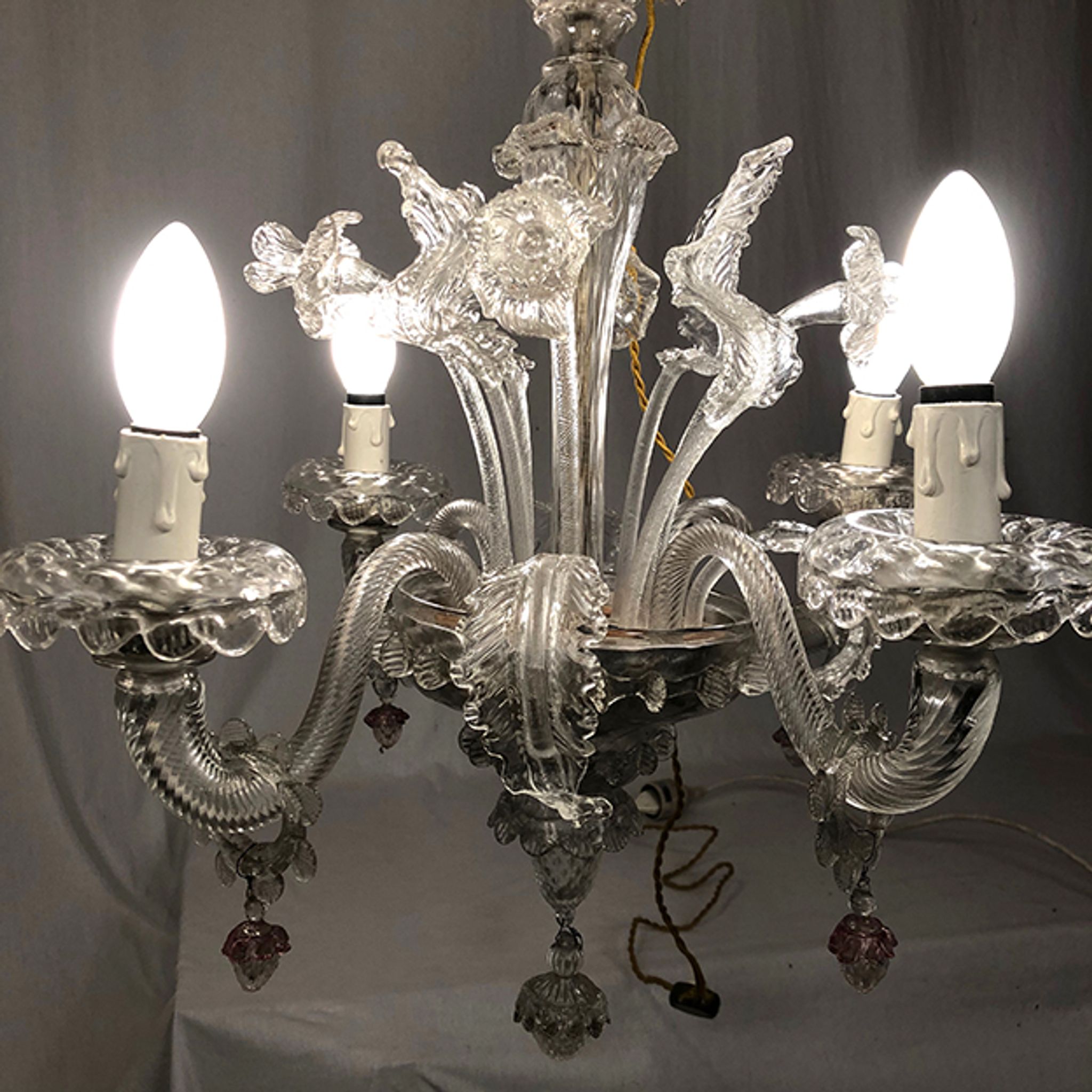 Murano glass chandelier with four light arms, late 19th century.