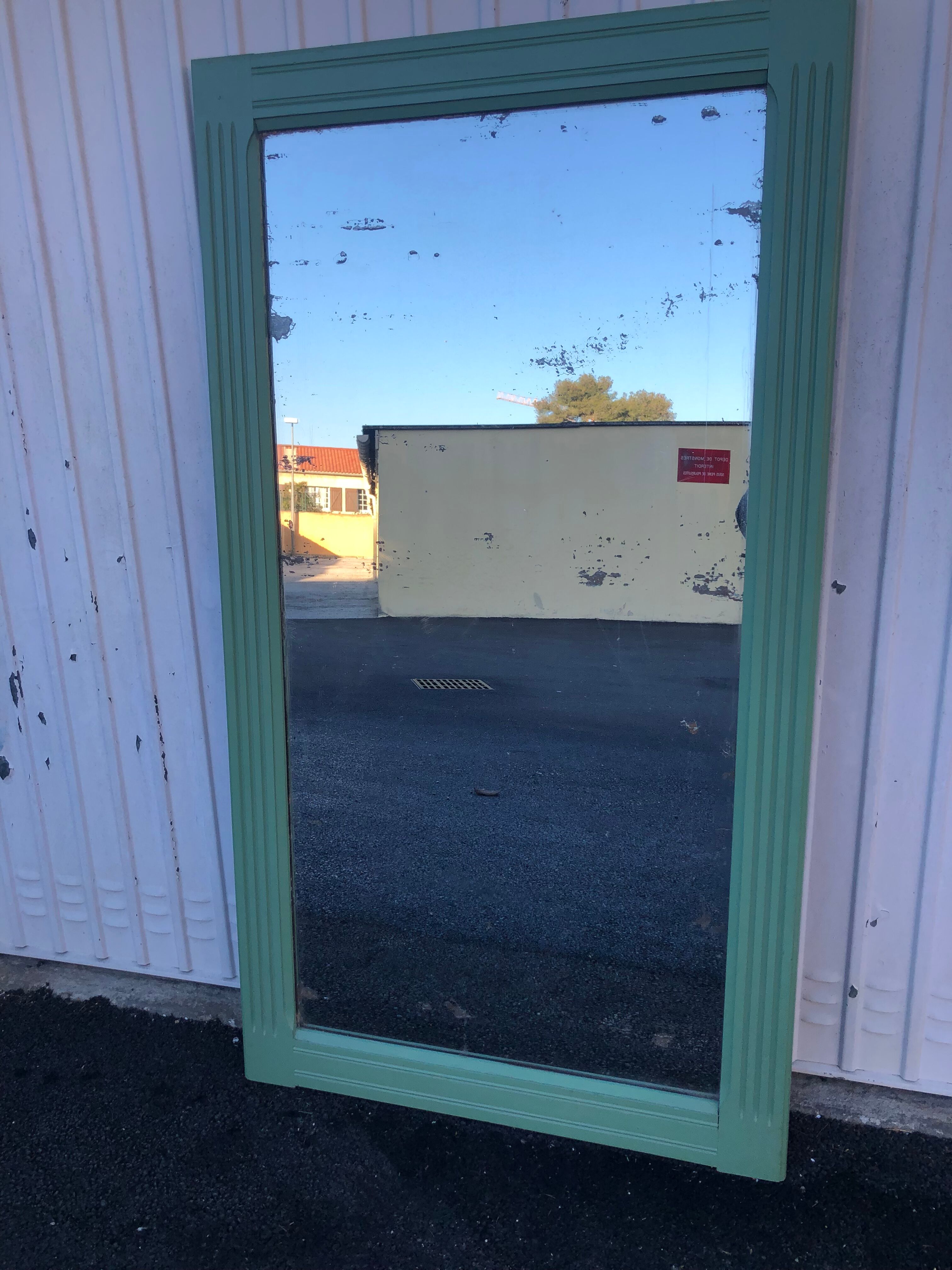 Large old mirror patinated in green  95x170cm
