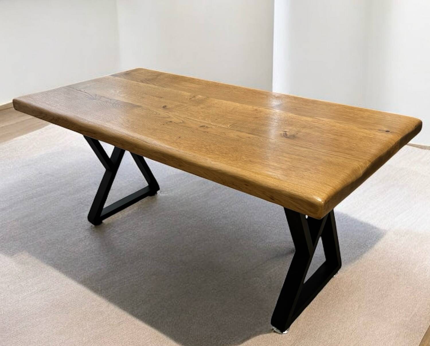 Table basse en chêne massif pieds métal noir