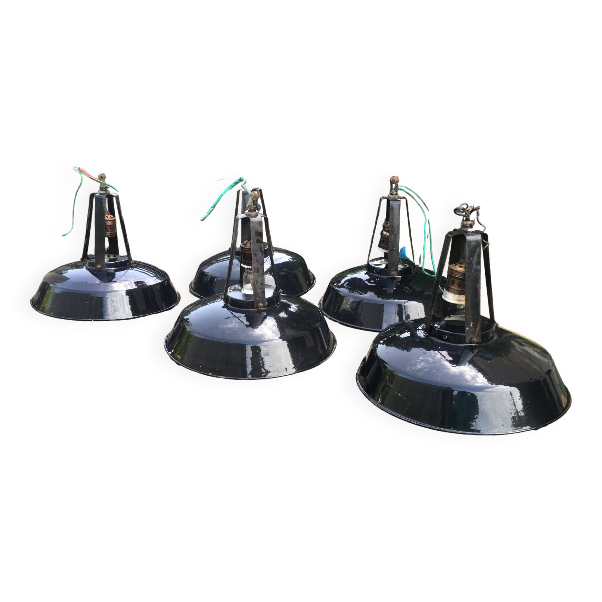 Set of black industrial lamps from the 1970s