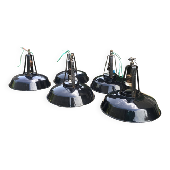 Set of black industrial lamps from the 1970s