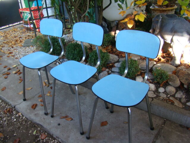 Set of three vintage blue formica chairs