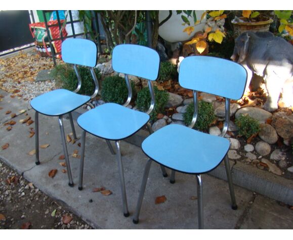 Lot de trois chaises formica bleu vintage | Selency
