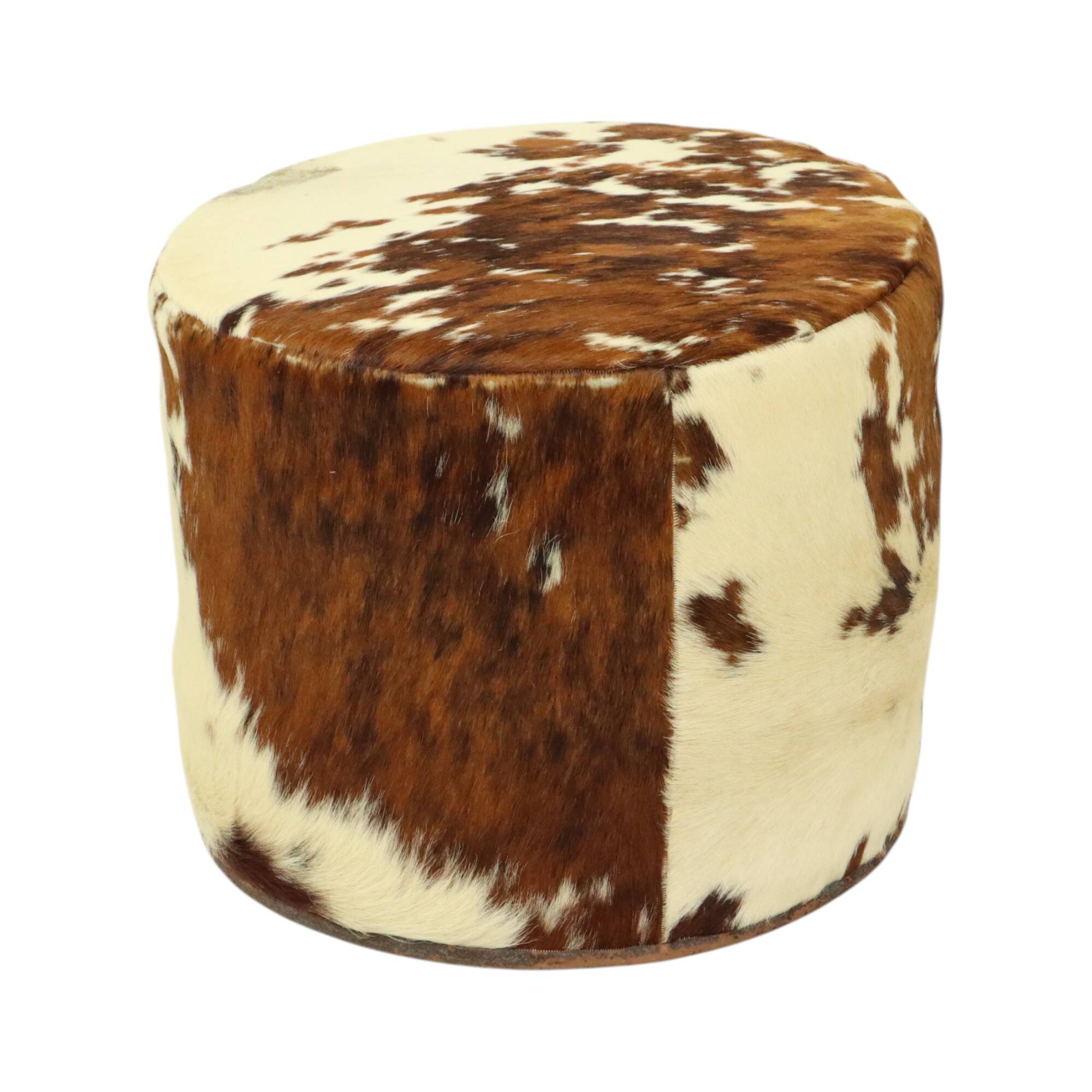 Round Vintage Pouf Cowhide Leather Sixties 47cm