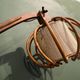 Vintage accordion wall lamp in wood, rattan and fabric