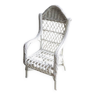 Ancien Fauteuil Pour Enfant en Osier Blanc