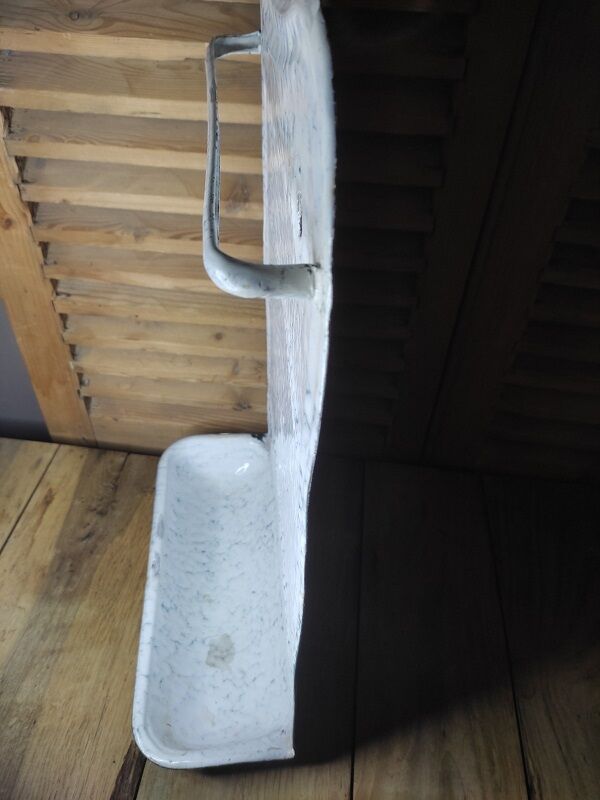 Utensil holder metal enamel white speckled old blue vintage dp1121b58