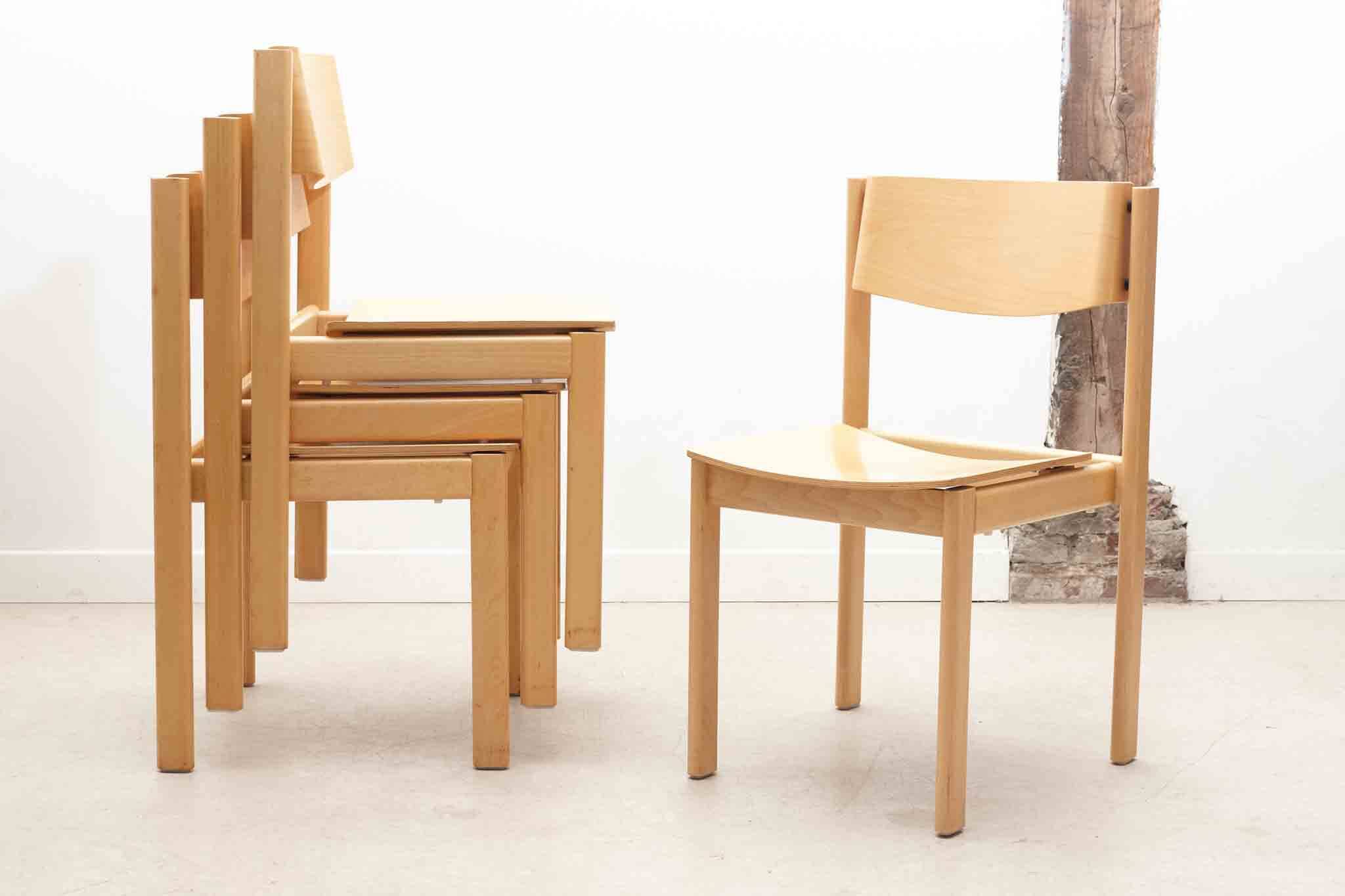 70s bentwood stacking chair in beech stain