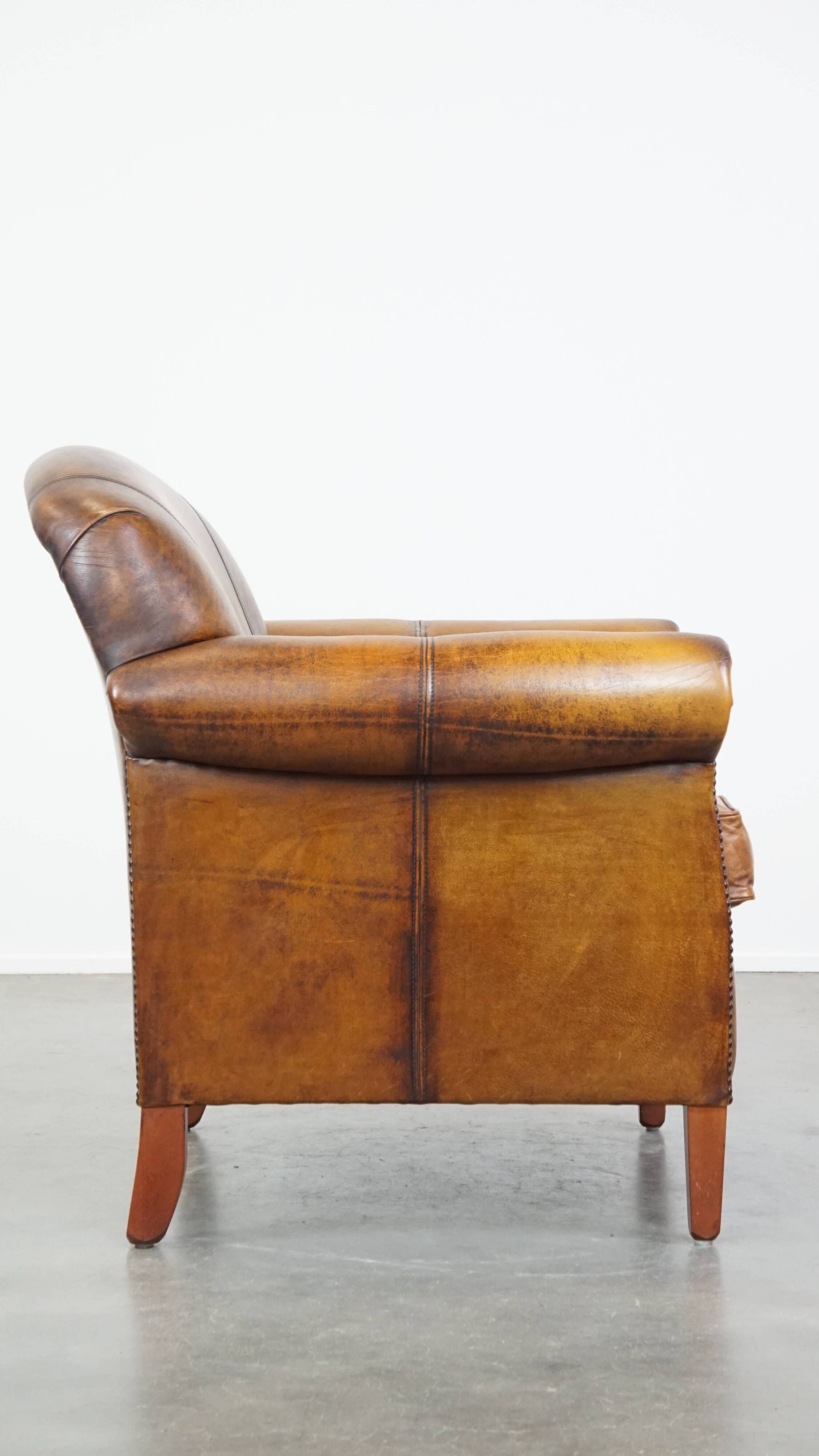 Cowhide Leather Armchair with Deep Warm Colors