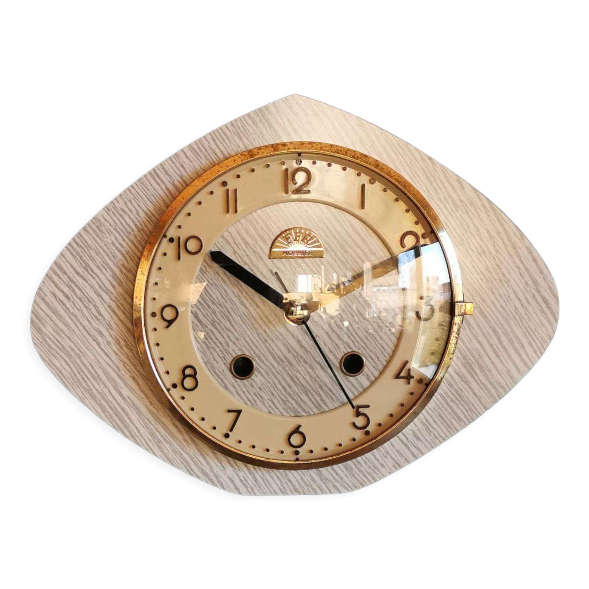 Clock formica wall clock vintage silent 50s "FFR Morbier gray white"
