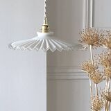 Pleated opaline pendant light