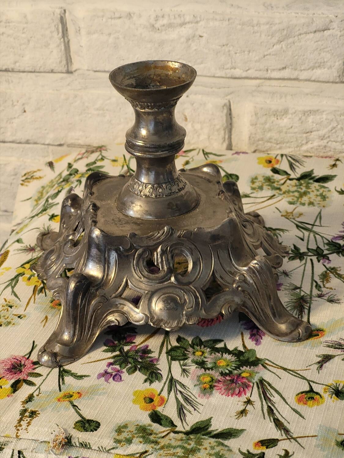 Silver metal candle holder