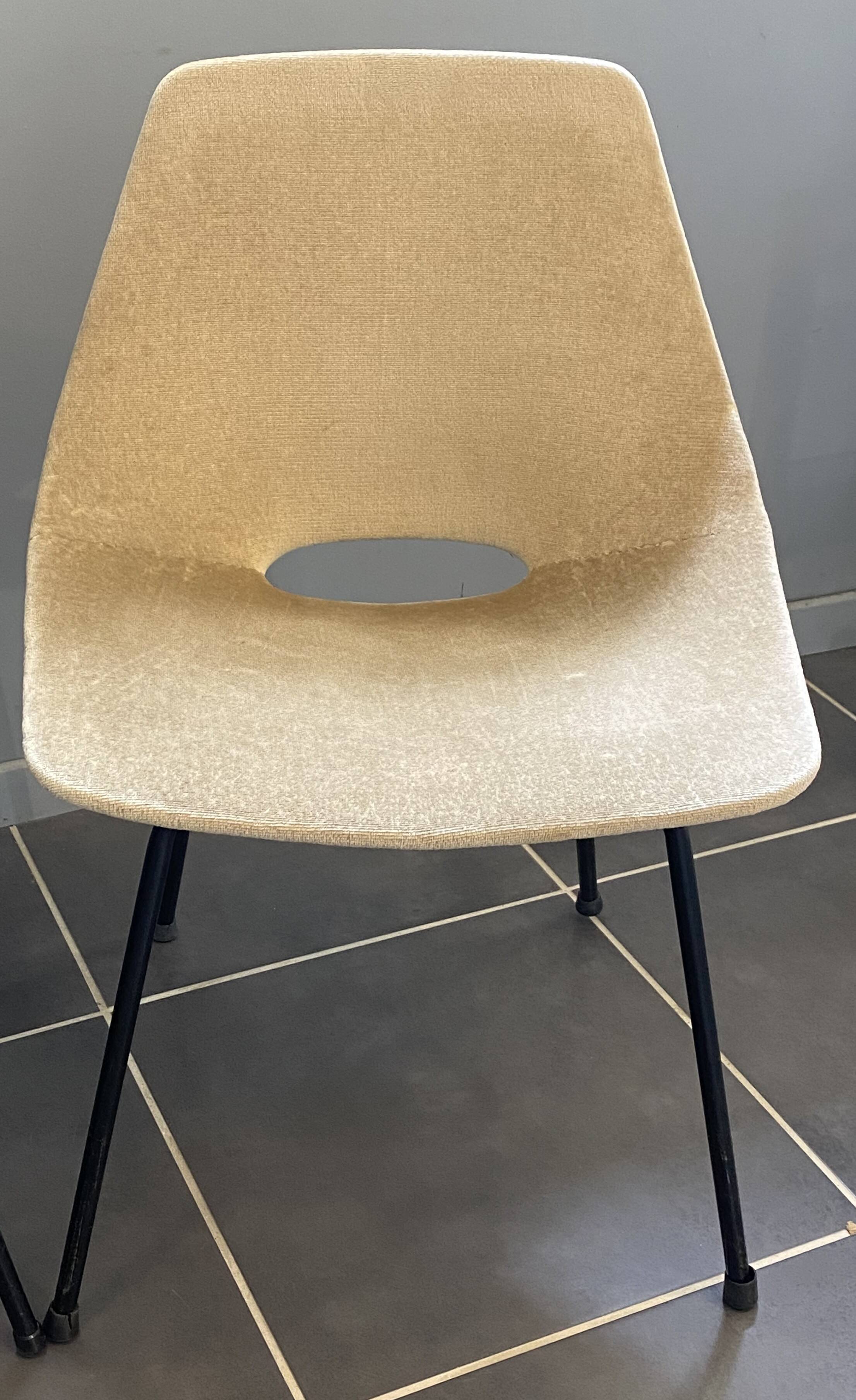 A barrel chair by Pierre Guariche, Steiner, vintage beige fabric from the 1950s.
