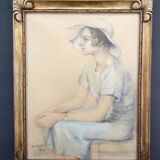 Portrait de jeune femme, pastel, Art Déco, par M.Ducoin, France, 1934