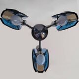 1970s Gorgeous Blue and Smoked Glass Pendant Lamp by Veca. Made in Italy