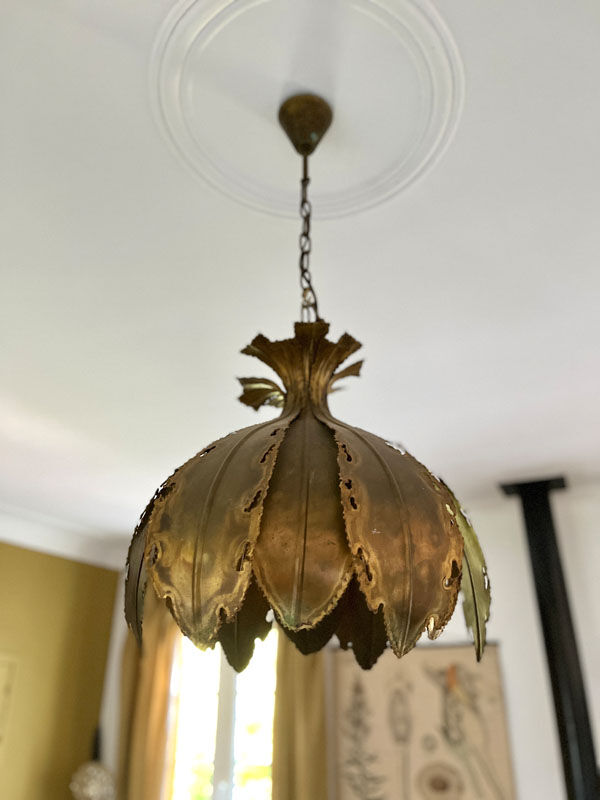 Brutalist suspension, brass leaves, Svend Aage Holm Sorensen, 1960