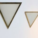 Set of brass & opal glass triangle wall sconces from Glashütte Limburg, Germany 1970