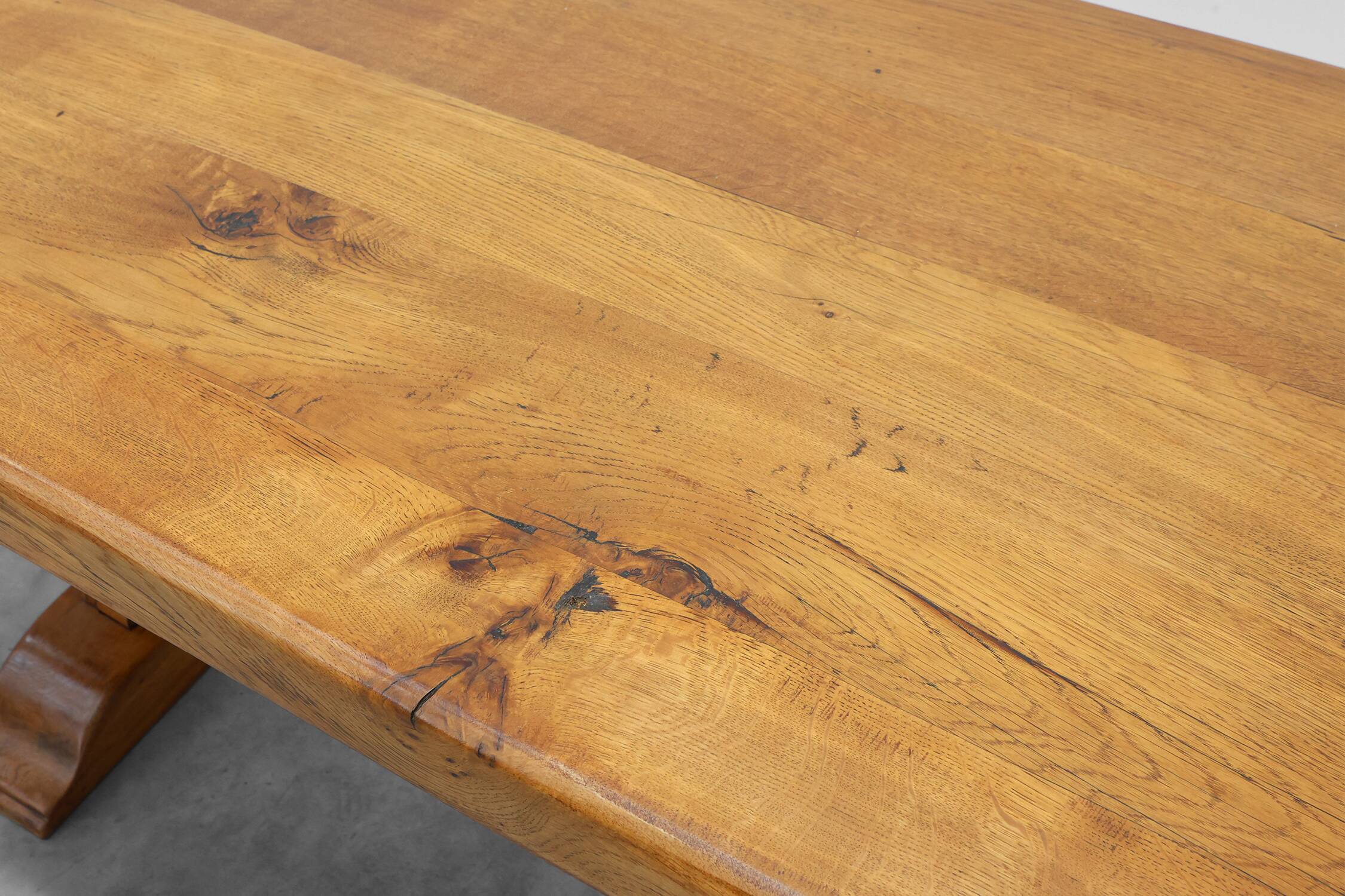 Rustic 20th century solid oak dinner table, France