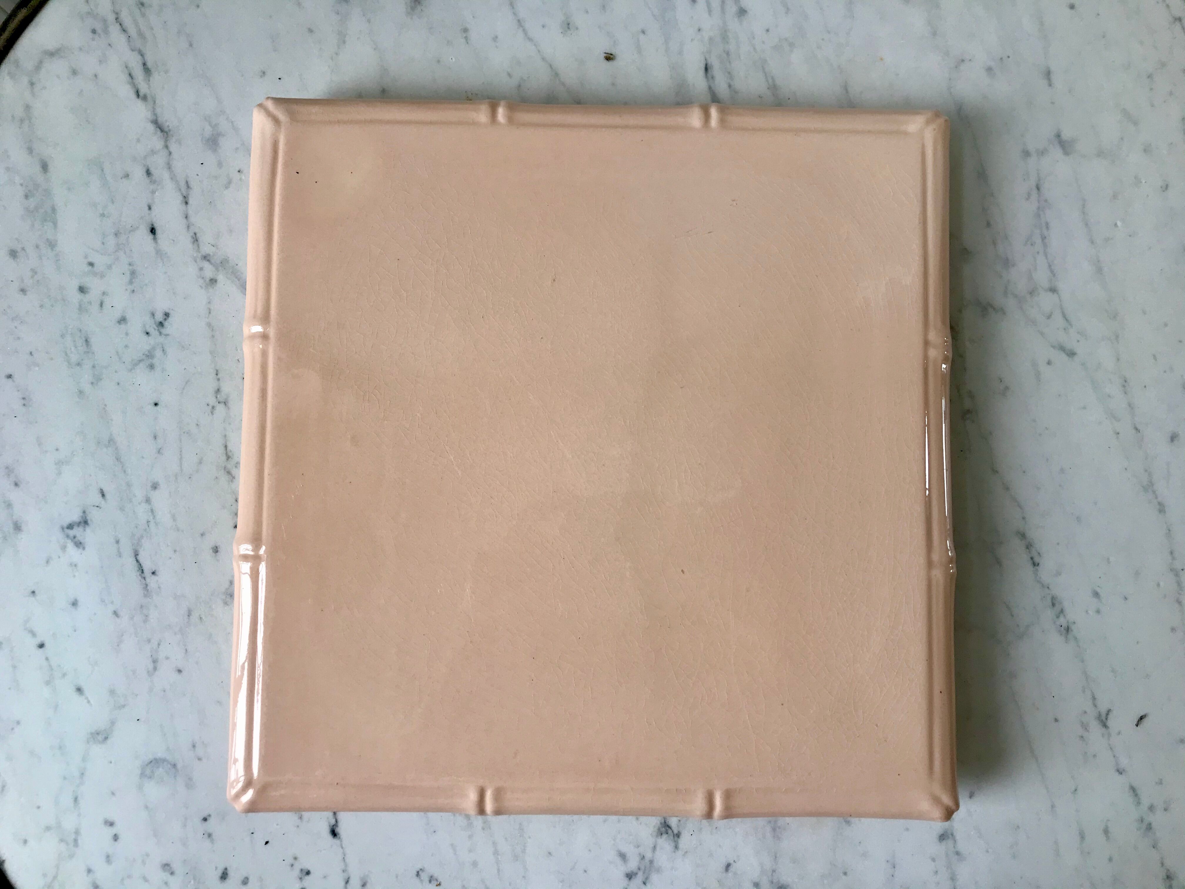 Pink earthenware trivia with bamboo effect Digoin Sarreguemines 50s