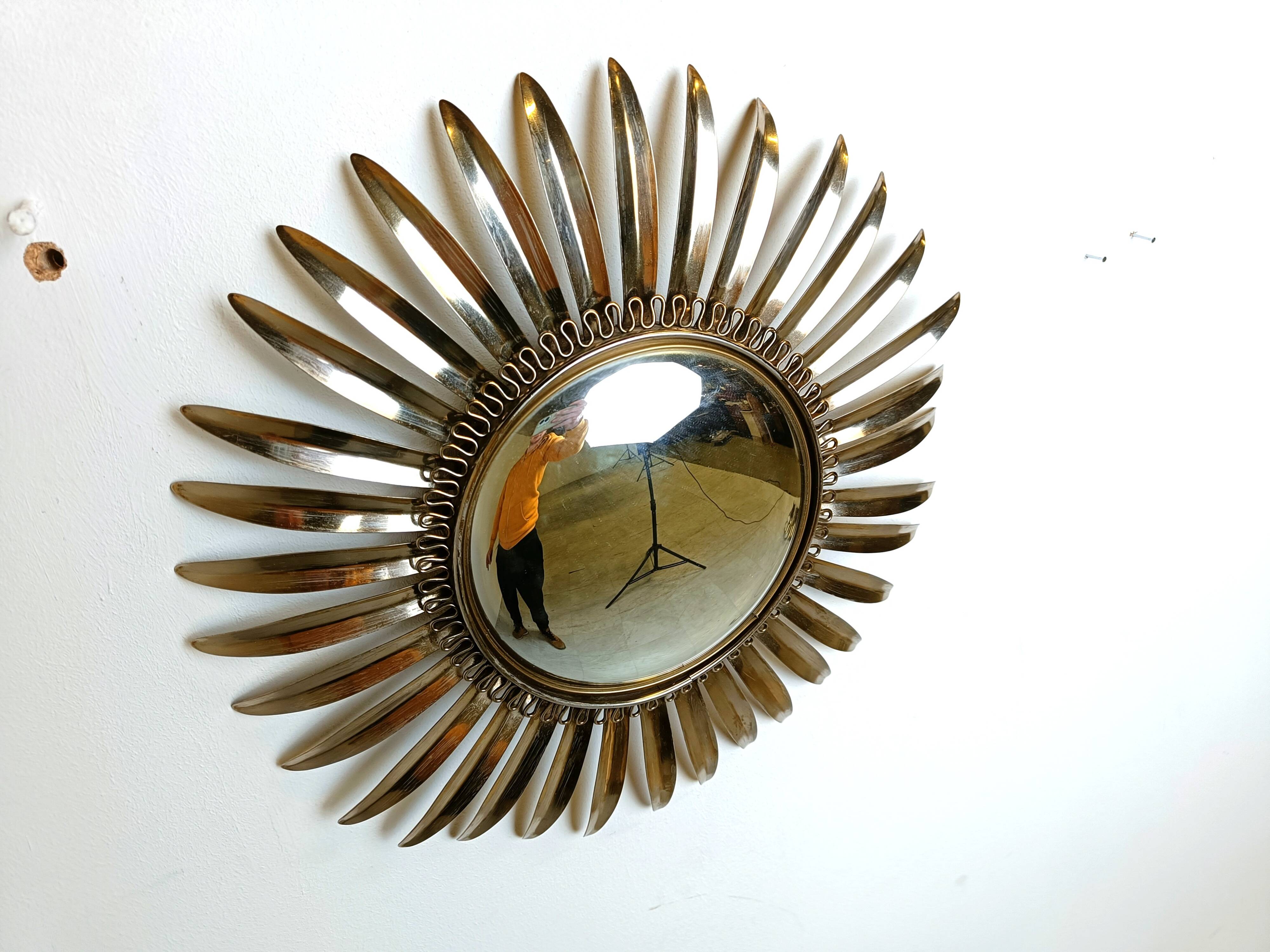 Vintage brass sunburst mirror, 1970s