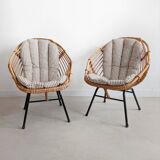 Set of 2 Rattan Bucket Loungechairs 1960s